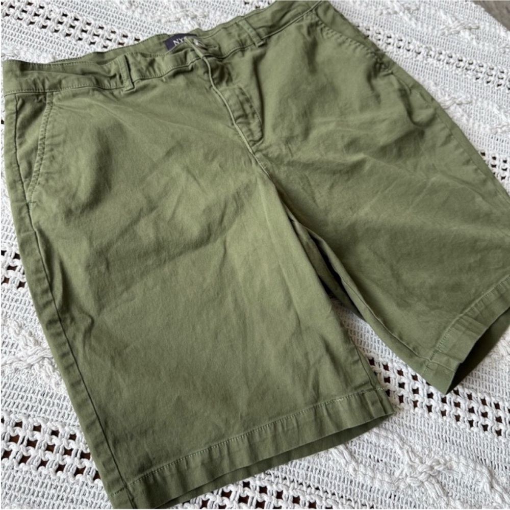 NYDJ Women's Flat Front Shorts in Olive - Picture 4 of 9